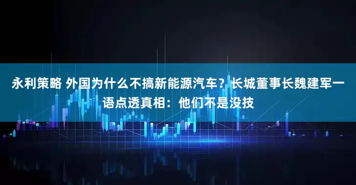 永利策略 外国为什么不搞新能源汽车？长城董事长魏建军一语点透真相：他们不是没技